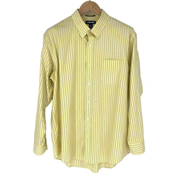Lands' End Other - LANDS END Traditional Fit Button‎ Down Dress Shirt Mens 17.5-35 Yellow Pinstripe
